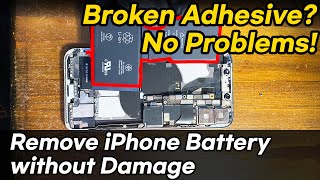 Remove iPhone battery without damaging broken adhesive No Problems [upl. by Gnilhsa]