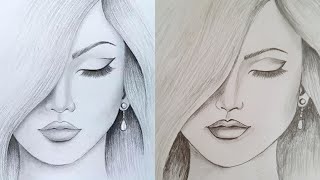 Farjana Drawing Academy and My Drawings  Pencil Sketch Of Girl  FarjanaDrawingAcademy [upl. by Nim254]