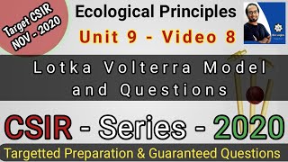 Ecology Part 8  LotkaVolterra Model and Solved Questions  CSIR NET Life Science 2020 [upl. by Care]