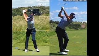 Justin Thomas golf swing  Long Iron faceon amp downtheline July 2017 [upl. by Etsirk323]