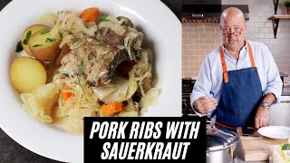 Andrew Zimmern Cooks Pork Ribs with Sauerkraut [upl. by Ykcim]